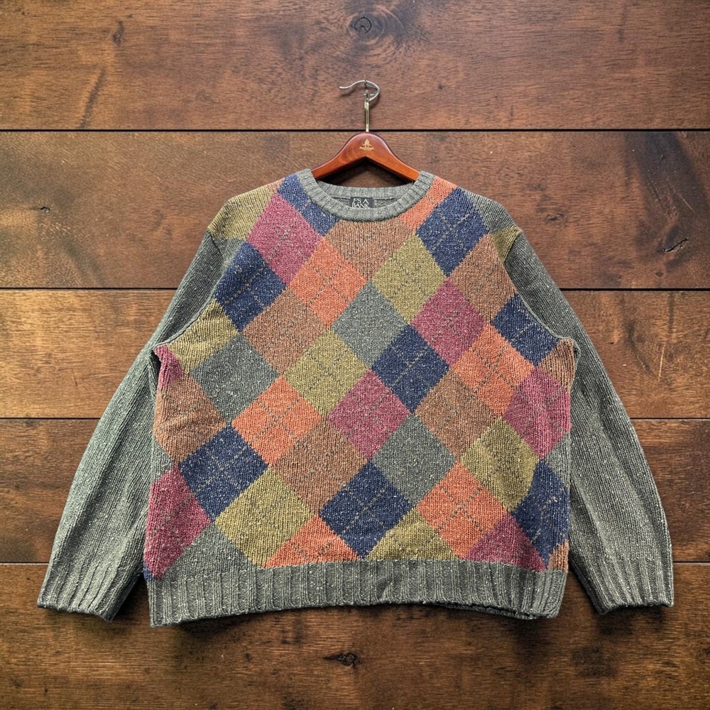 Jos A Bank Executive Collection Mens Lambswool Argyle Crewneck Sweater Grey XXL